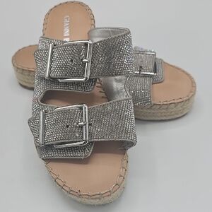 Gianni Bini Silver Tan Sandals with Double-Strap Design